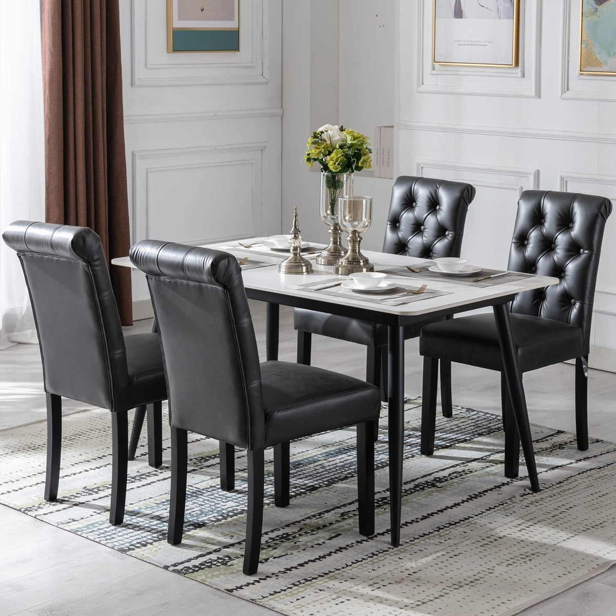 Black Set of 4 PU Leather Tufted Dining Chairs T891841