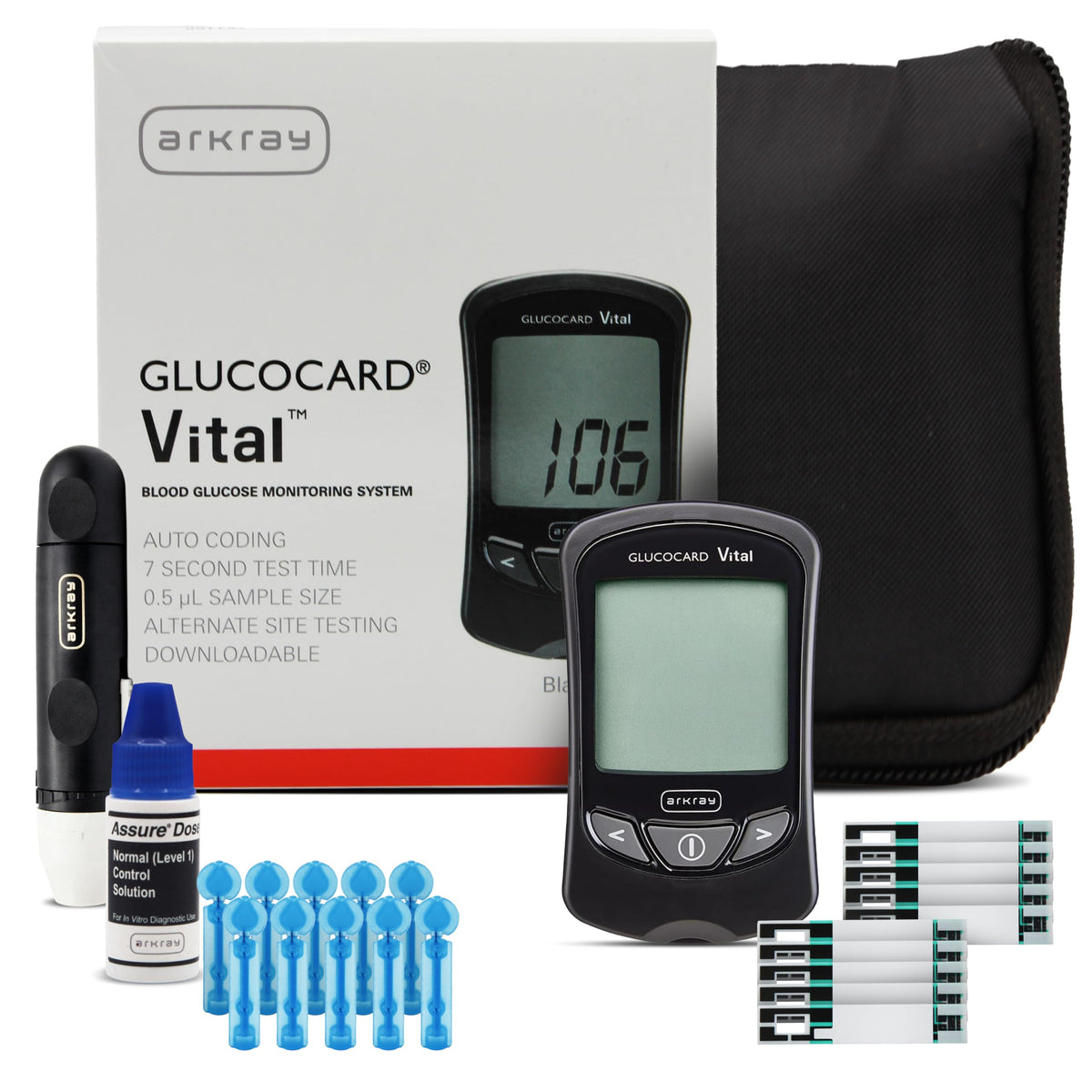 Blood Glucose Monitor Kit with Meter, 10 Test Strips, 10 Lancets & Carrying Case F164