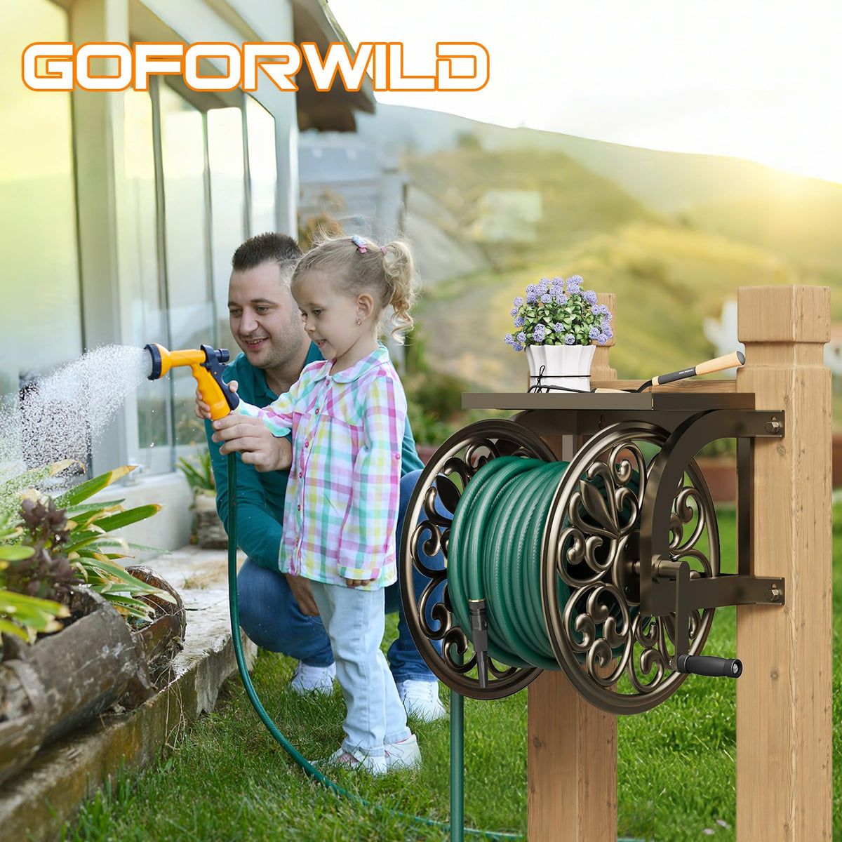 Wall Mount Garden Hose Reel, Holds 200-Feet of 5/8-Inch Hose P685166
