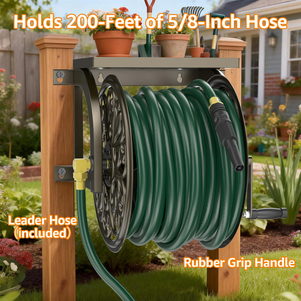 Wall Mount Garden Hose Reel, Holds 200-Feet of 5/8-Inch Hose P685166