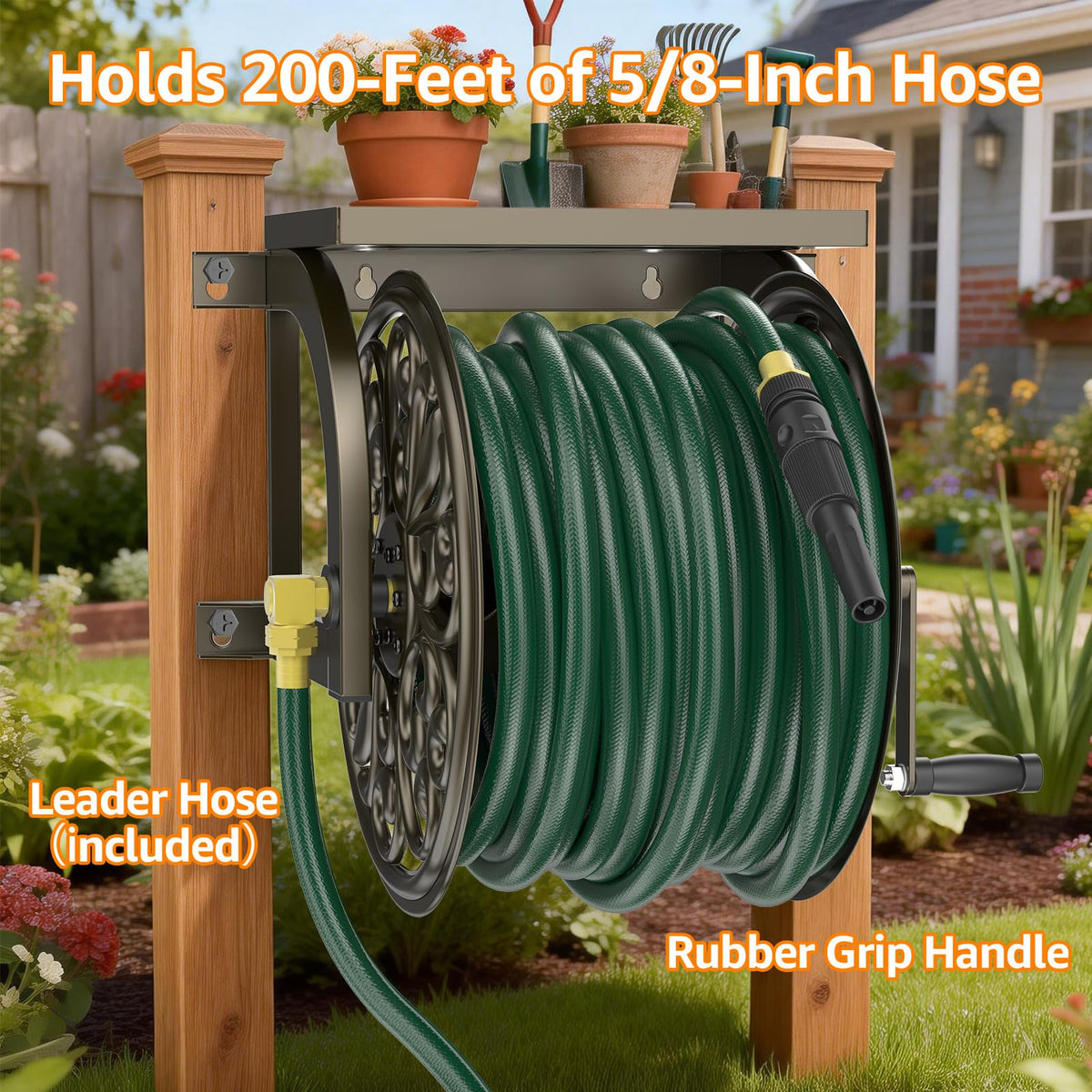 Wall Mount Garden Hose Reel, Holds 200-Feet of 5/8-Inch Hose P685166