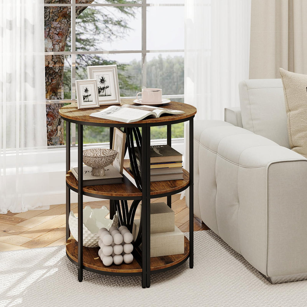 Half Round 3-Tier Sofa Side Table with Storage Shelves X893693