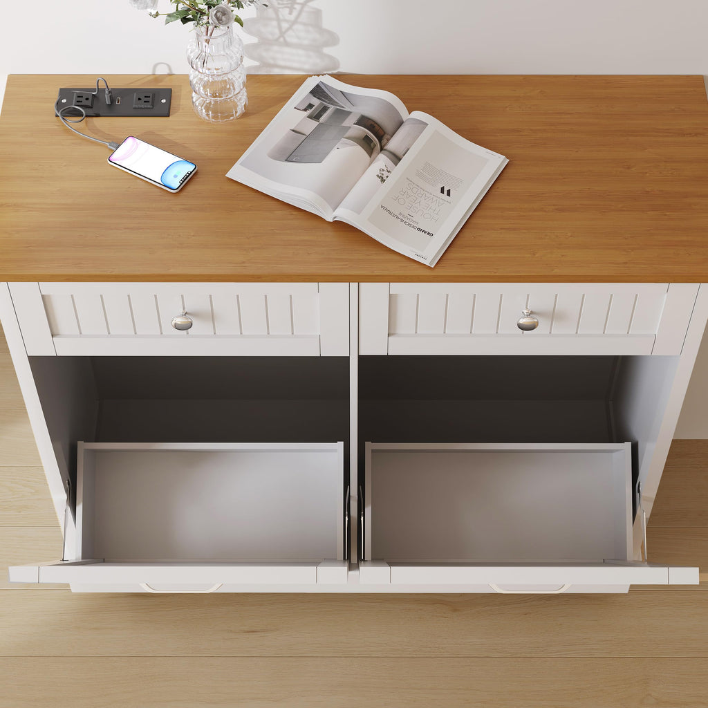 White 20 Gallon Tilt Out Trash Cabinet with Drawer A4101
