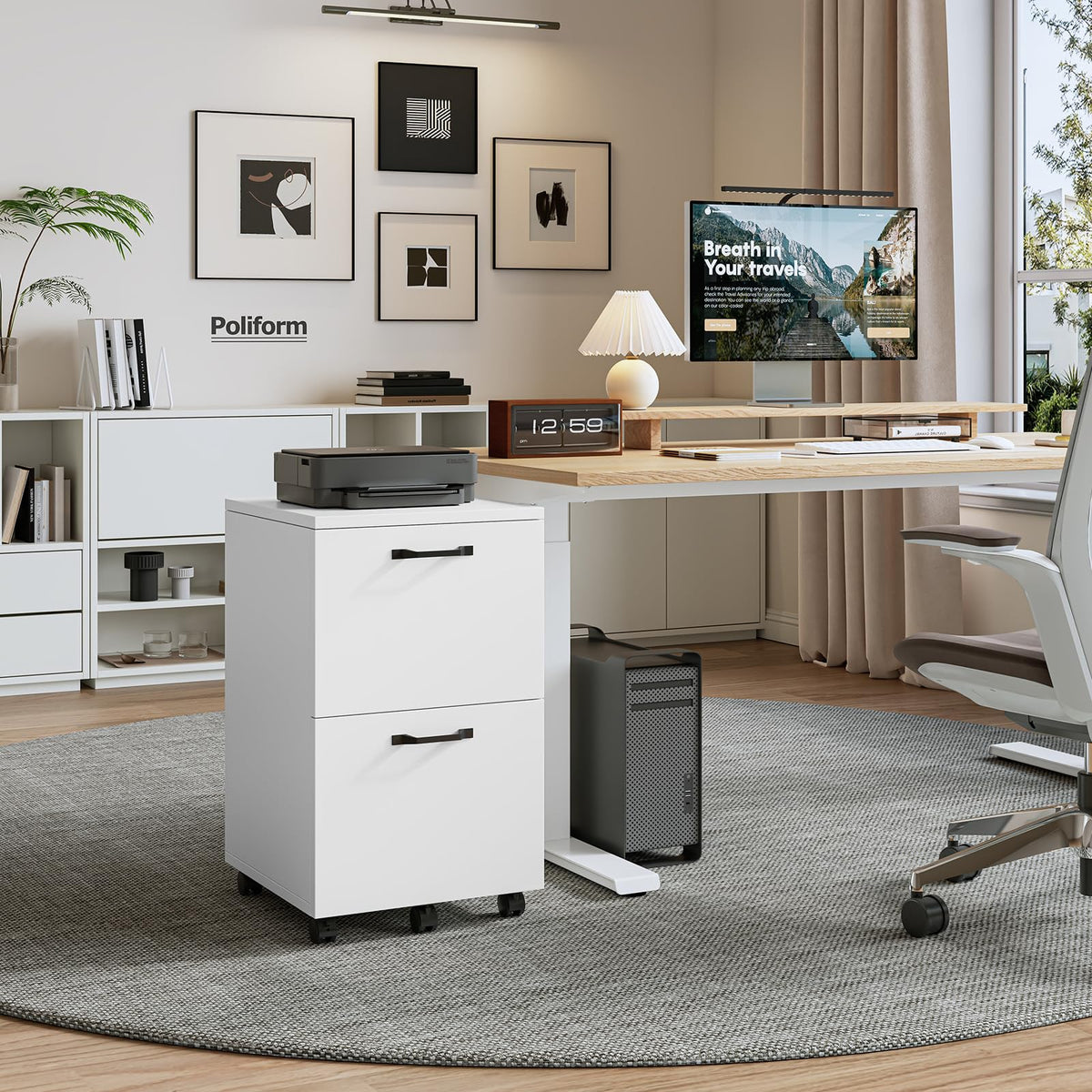 2 Drawer White Rolling Wood File Cabinet B92671