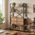 5-Tier Wood and Metal Bookshelf with 4 Fabric Drawers H44283