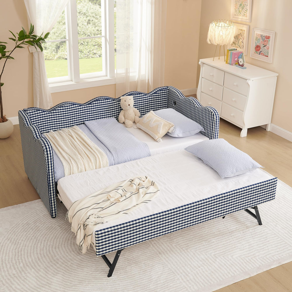 Twin Size Upholstered Daybed with Trundle and USB Port F88527