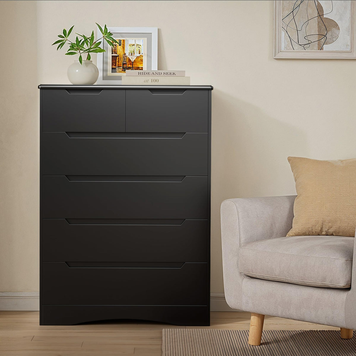 Black 6 Drawer Dresser Y6048