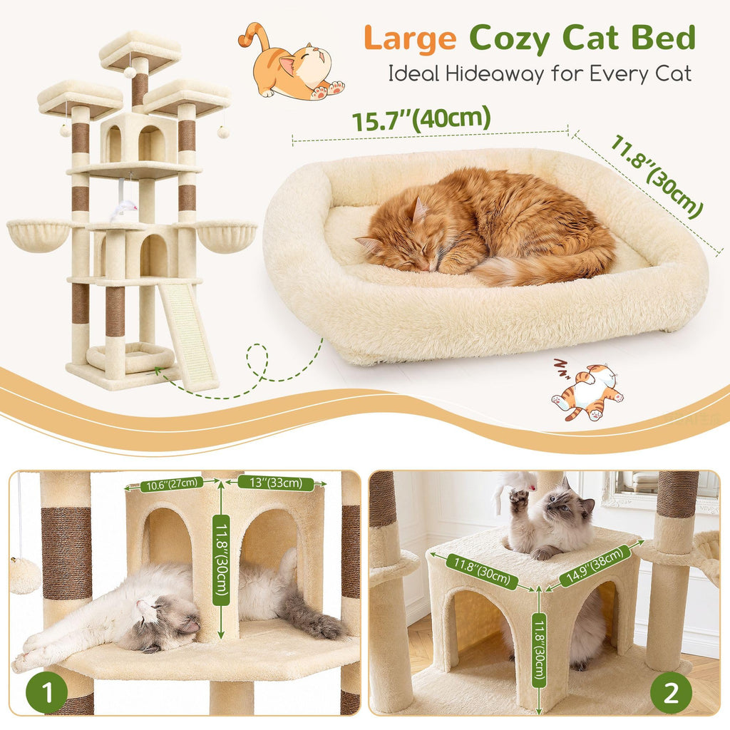 70 Inch Beige Cat Tower with Scratching Post F2123