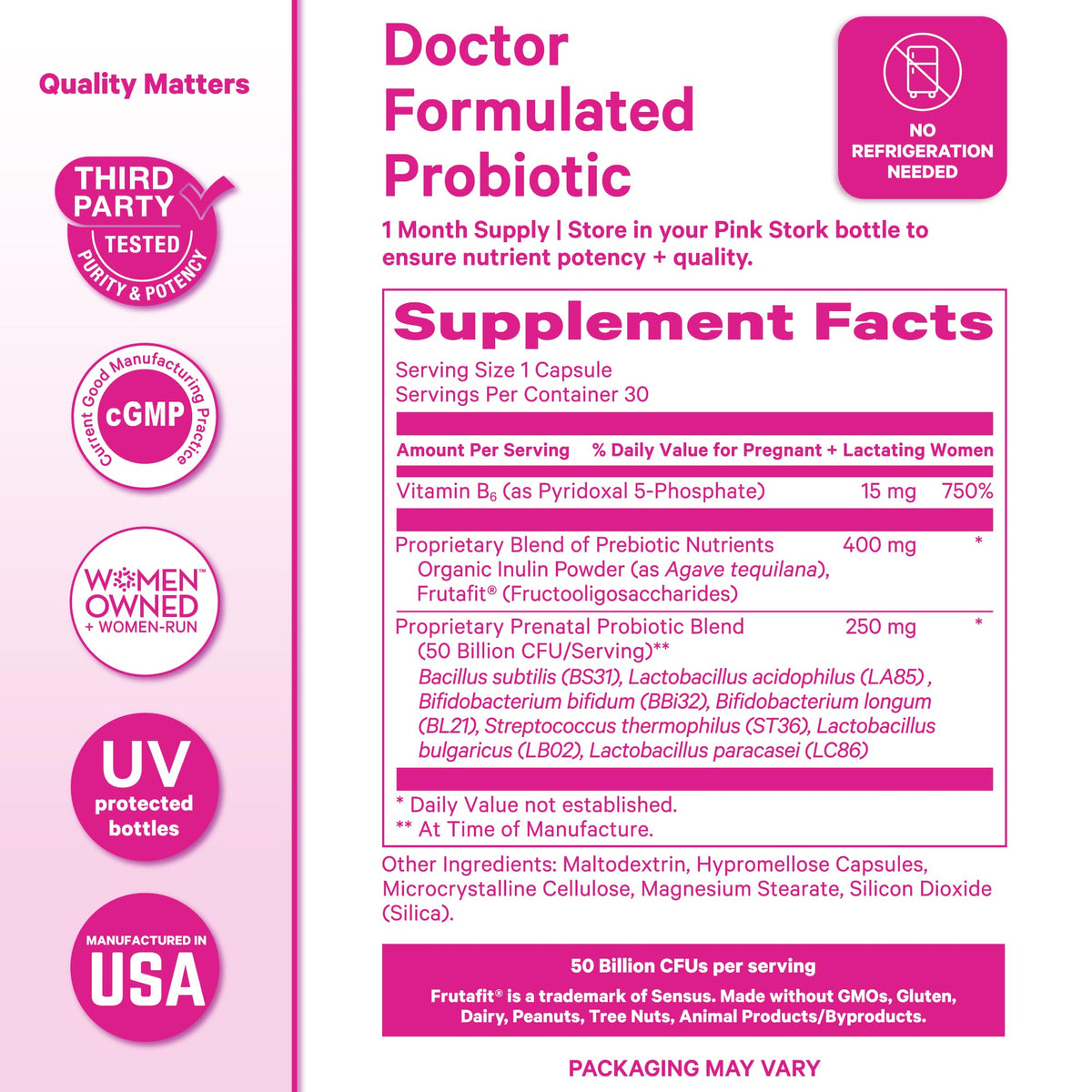 Prenatal Probiotic 50 Billion CFU 30 Capsules K2160