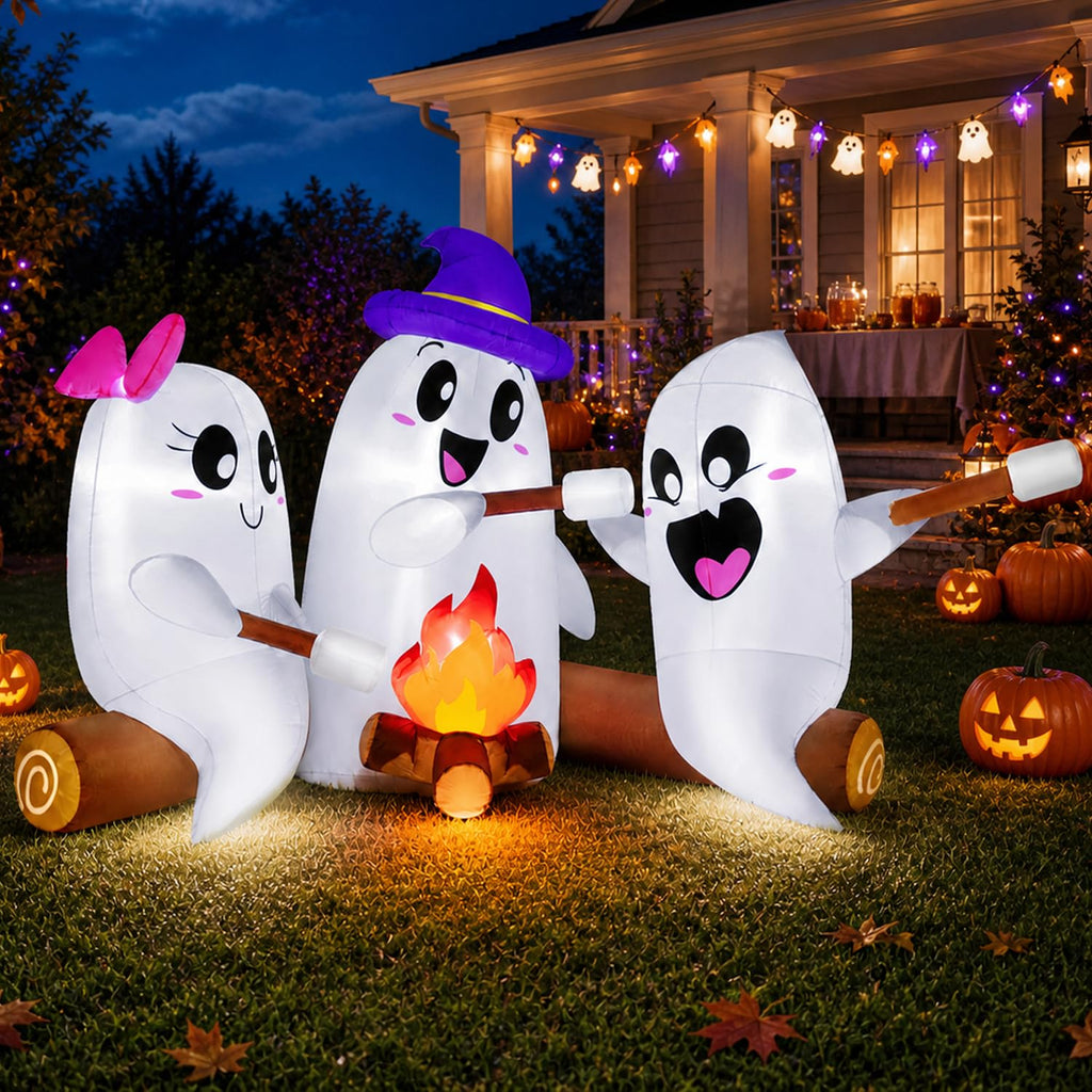 6FT Halloween Inflatables Outdoor Campfire Ghosts with Built-in LEDs T569