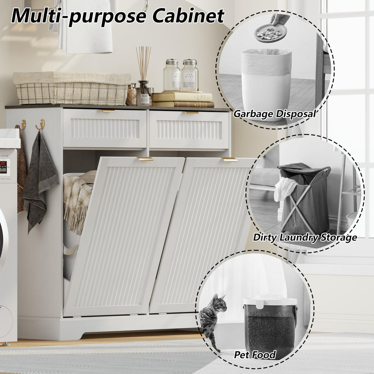 White Double Tilt Out Trash Can Cabinet I6409