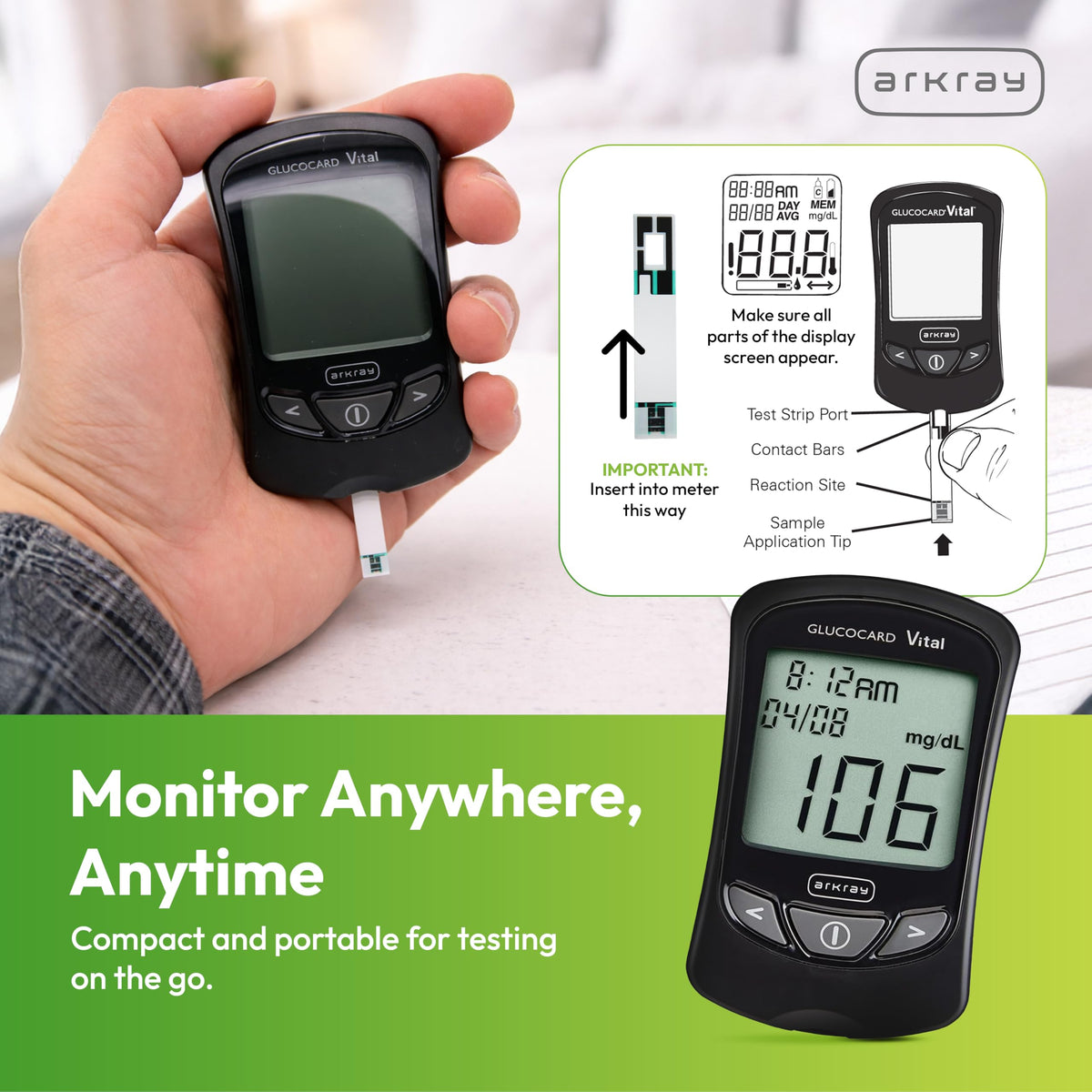 Blood Glucose Monitor Kit with Meter, 10 Test Strips, 10 Lancets & Carrying Case F164