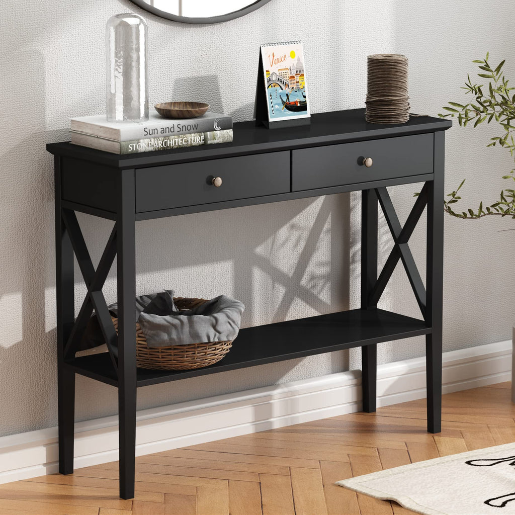 39" Entryway Table with Drawers and Storage Shelf R834