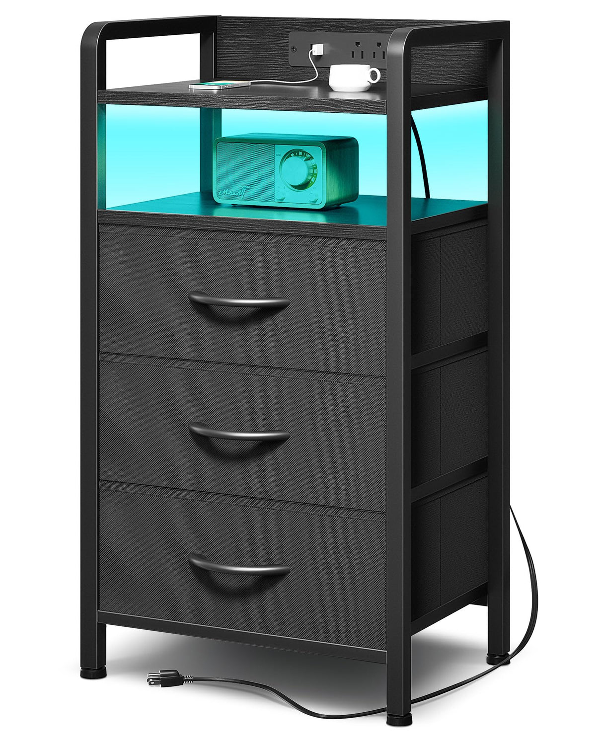 Black 3 Drawer Nightstand with Charging Station H48353