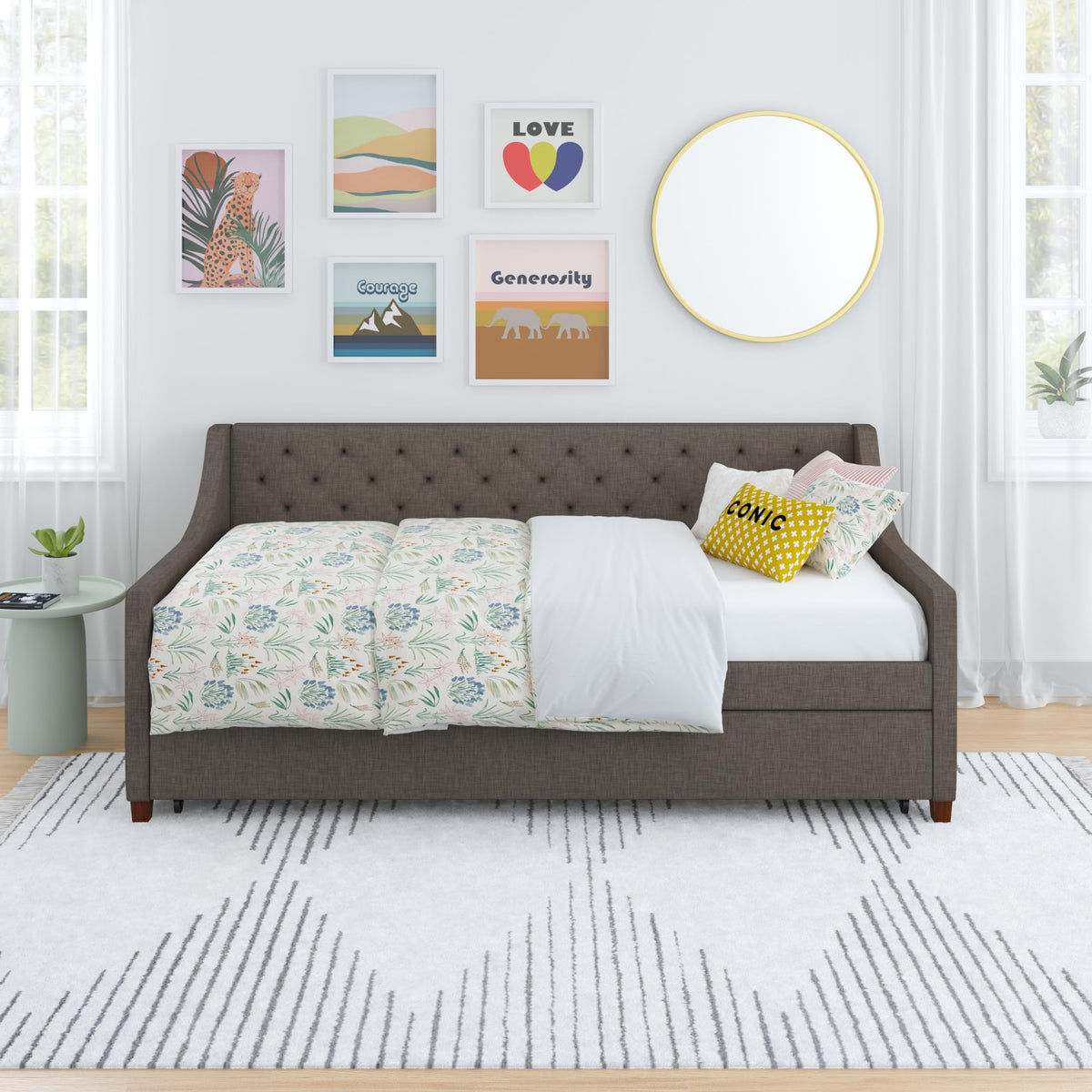Grey Linen Twin over Twin Upholstered Daybed and Trundle Y832