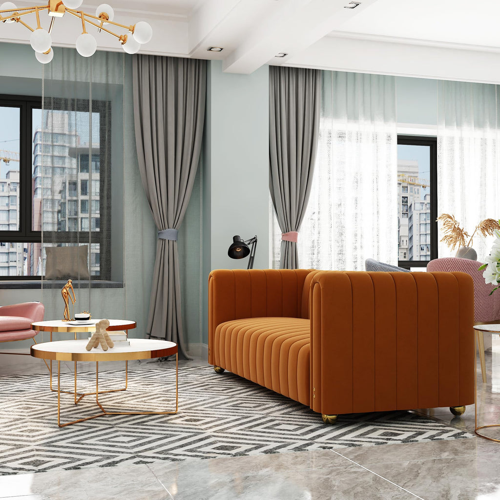 Orange Tufted Velvet Sofa Set P9230