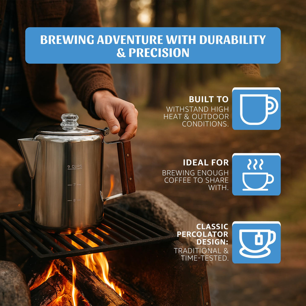 9 Cup Silver Stovetop Coffee Percolator L498392