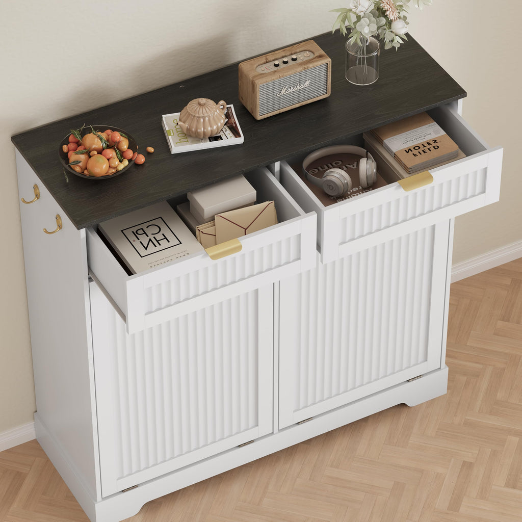 White Double Tilt Out Trash Can Cabinet I6409