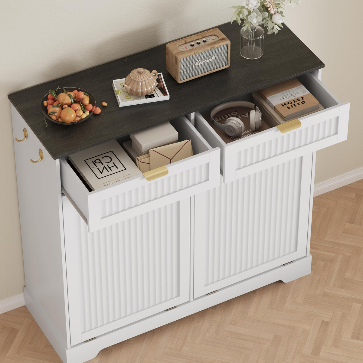 White Double Tilt Out Trash Can Cabinet I6409