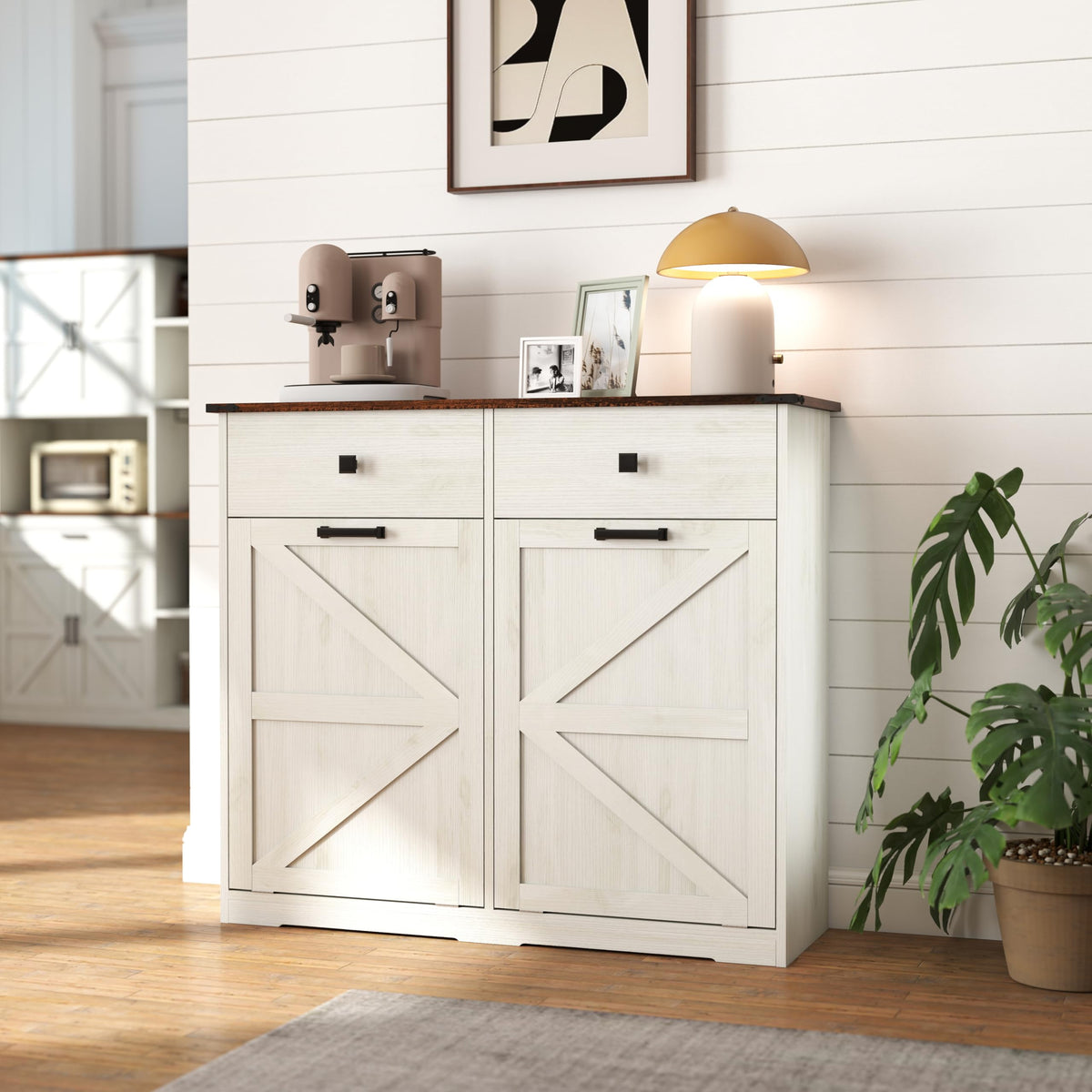 Antique White Double Tilt Out Trash Cabinet with 2 Drawers M851165
