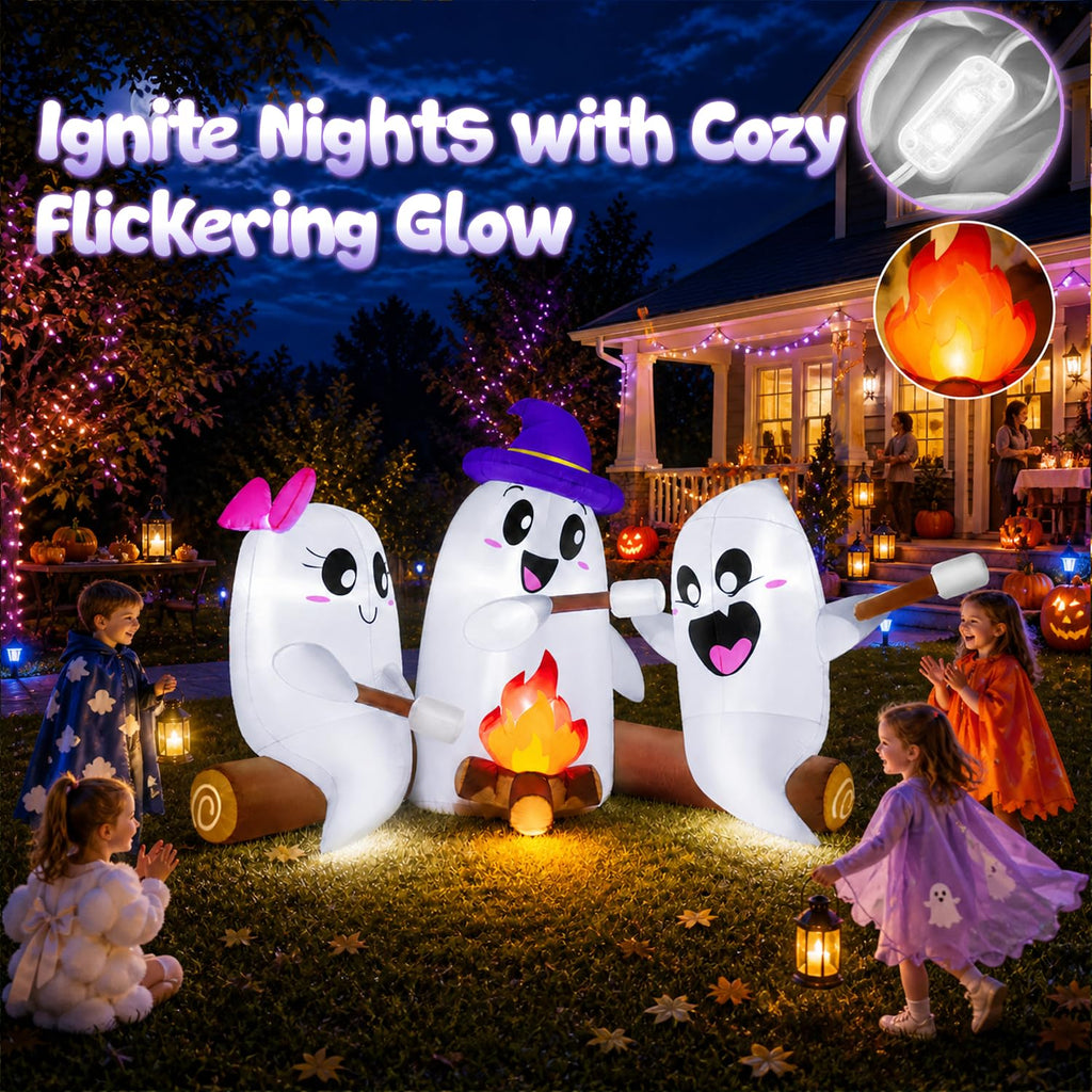 6FT Halloween Inflatables Outdoor Campfire Ghosts with Built-in LEDs T569