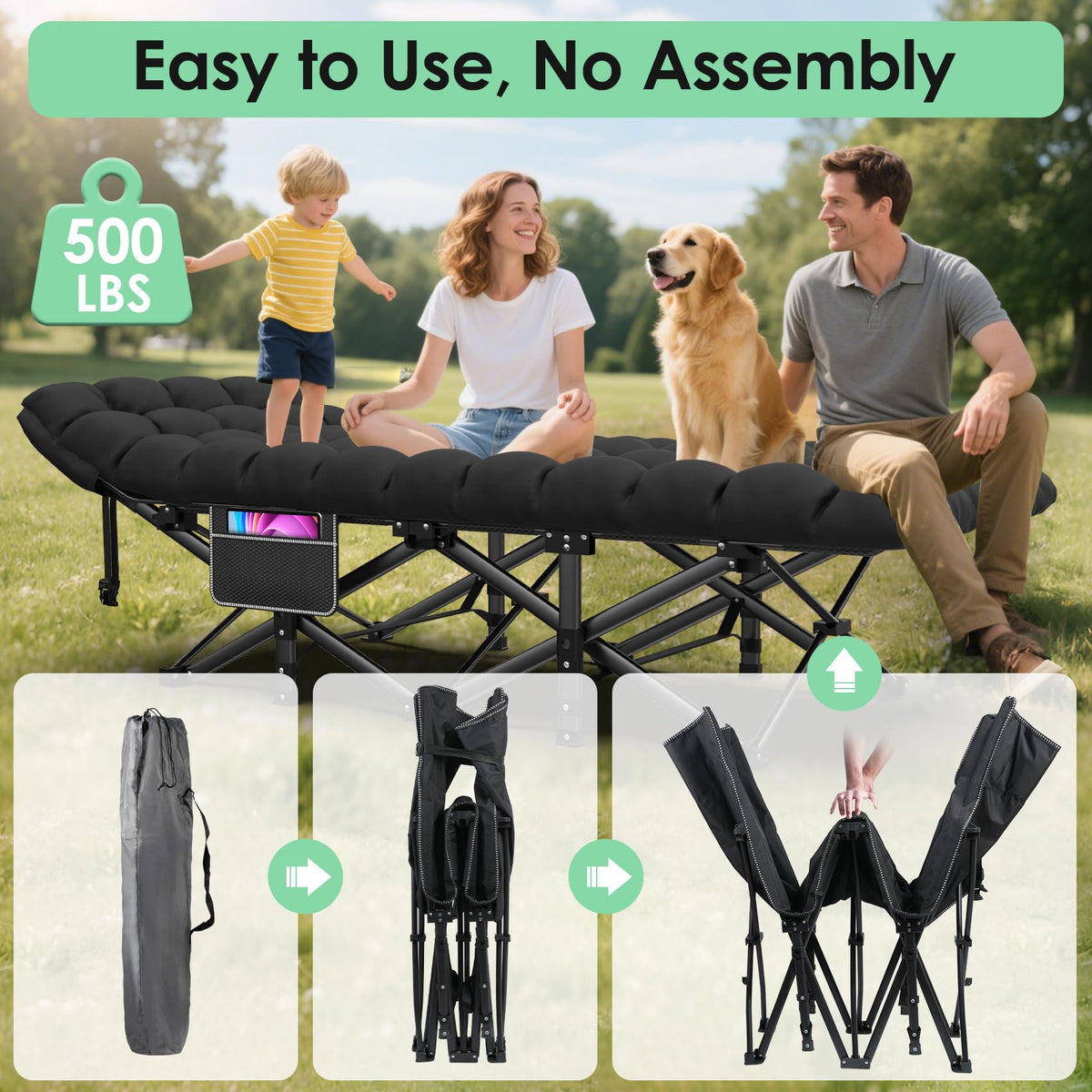 Folding Camp Cot with Cushion R831