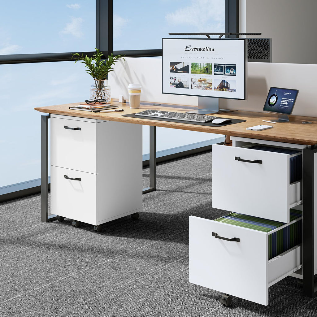 2 Drawer White Rolling Wood File Cabinet B92671
