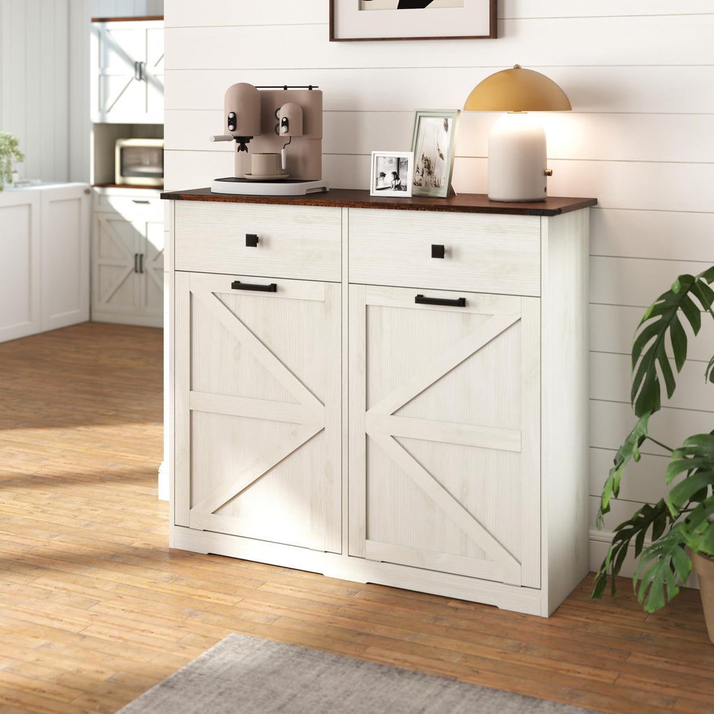 Antique White Double Tilt Out Trash Cabinet with 2 Drawers M851165
