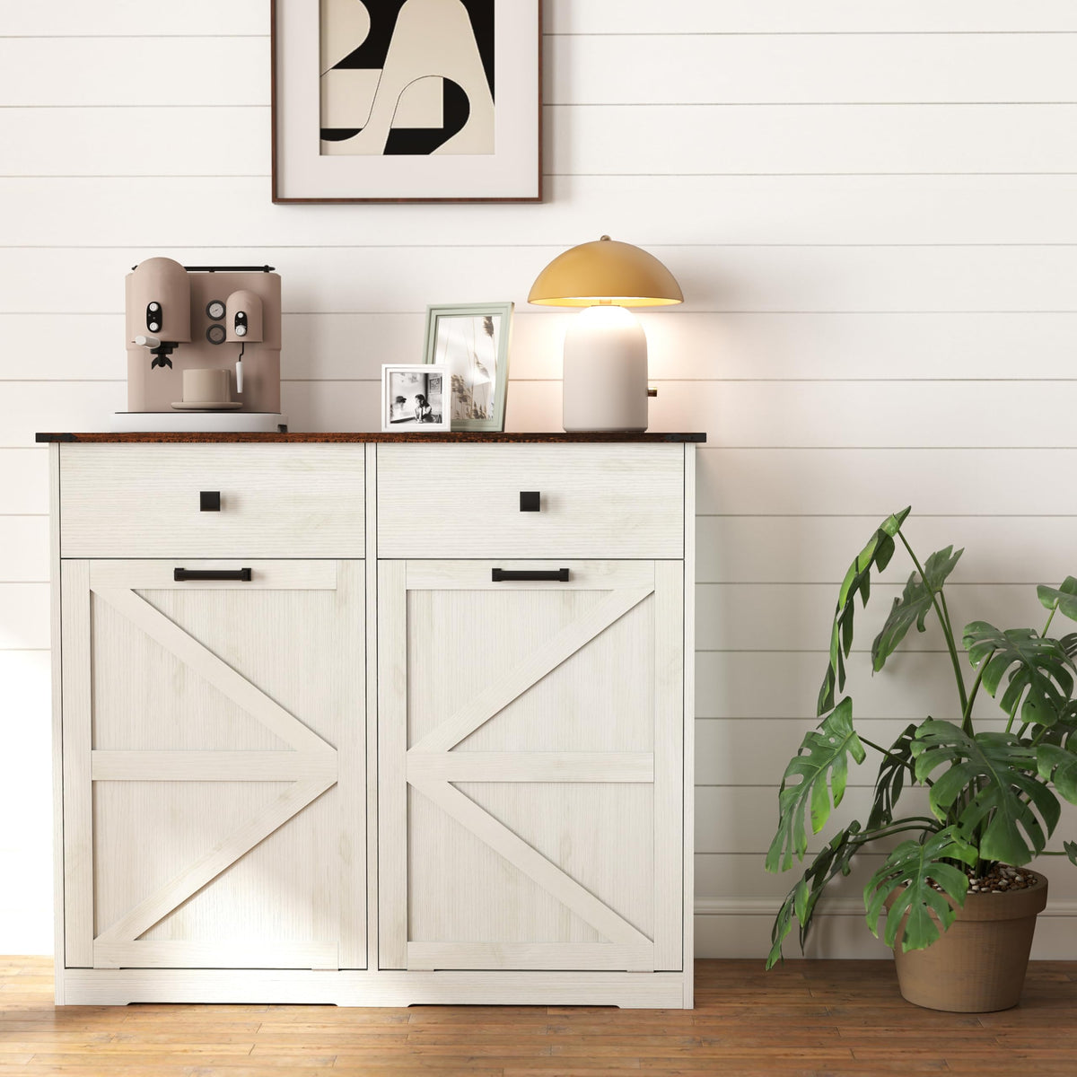 Antique White Double Tilt Out Trash Cabinet with 2 Drawers M851165