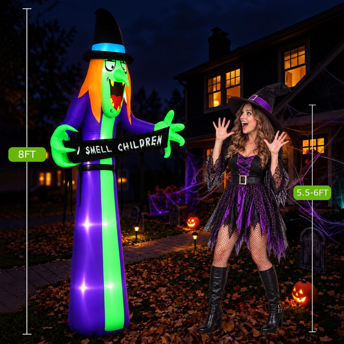 8FT LED Inflatable Witch Yard Decor N9280