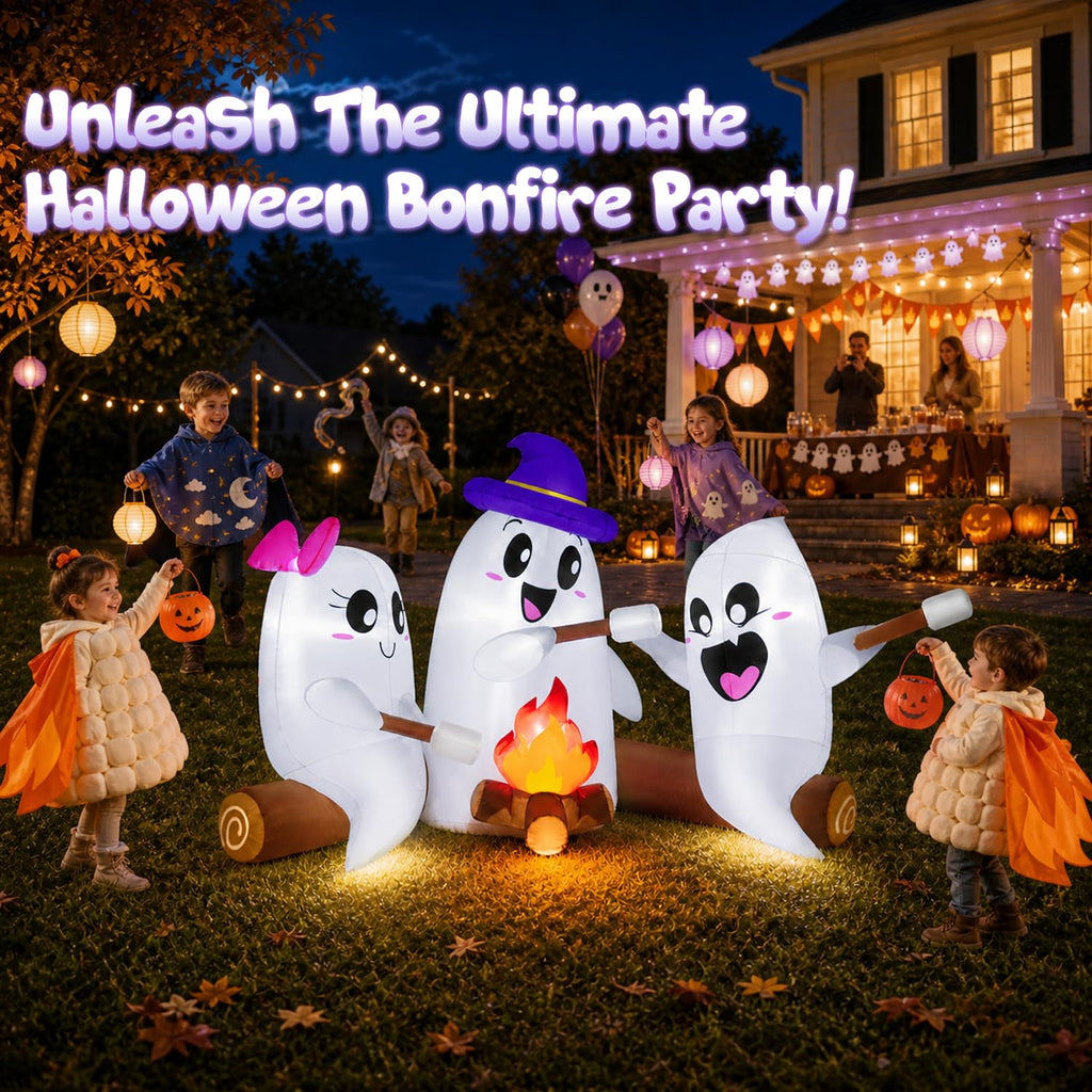 6FT Halloween Inflatables Outdoor Campfire Ghosts with Built-in LEDs T569