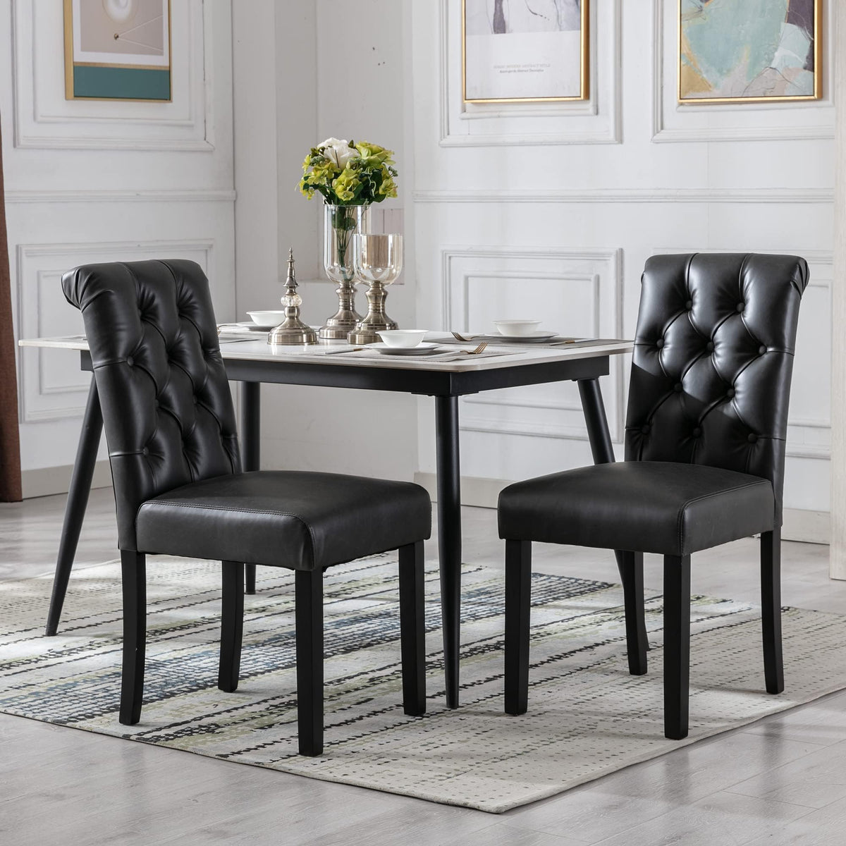 Black Set of 4 PU Leather Tufted Dining Chairs T891841