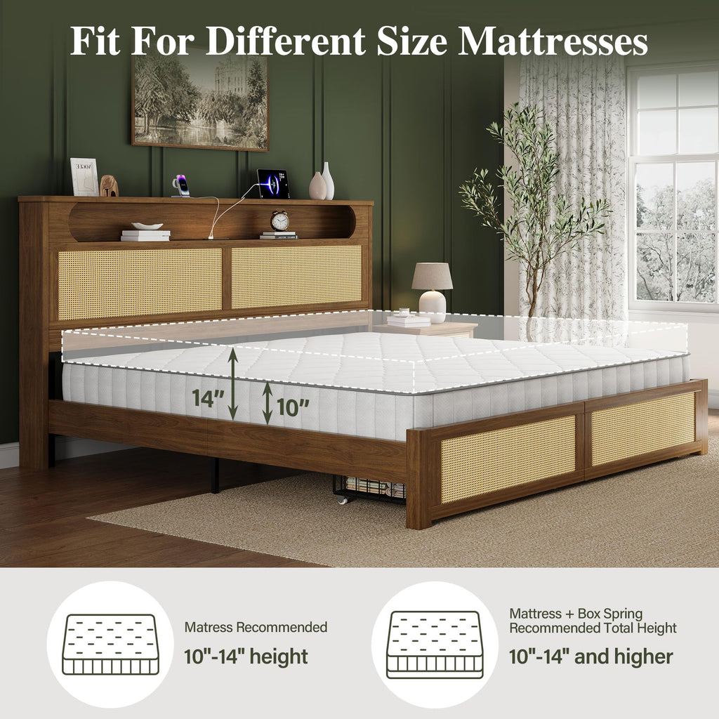 Queen Size Rattan Bed Frame with 2 Storage Drawers U124162