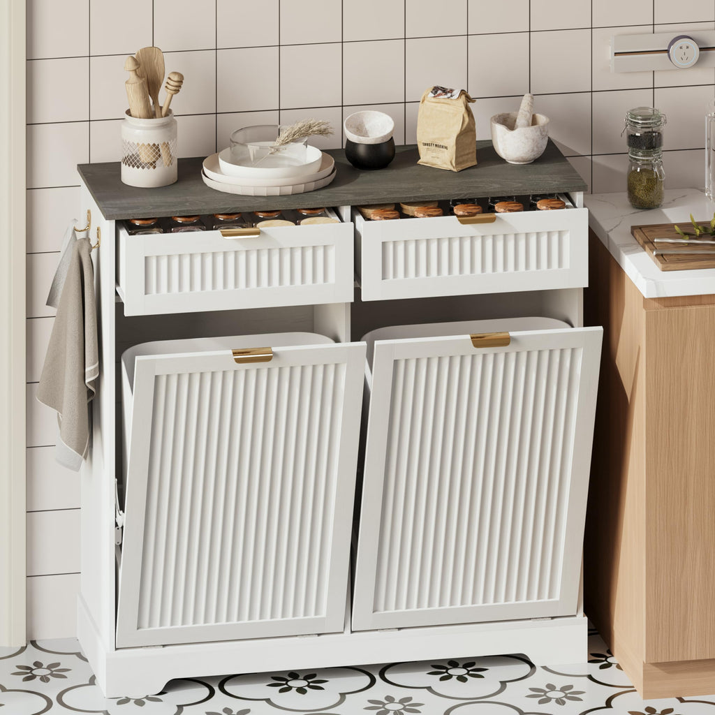 White Double Tilt Out Trash Can Cabinet I6409