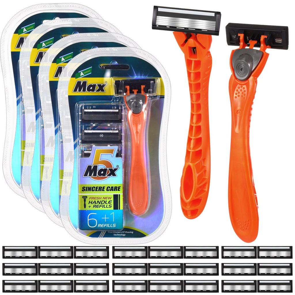 28 Pcs Mens Razors Set 5 Blade Refillable Shaving Kit Q824878