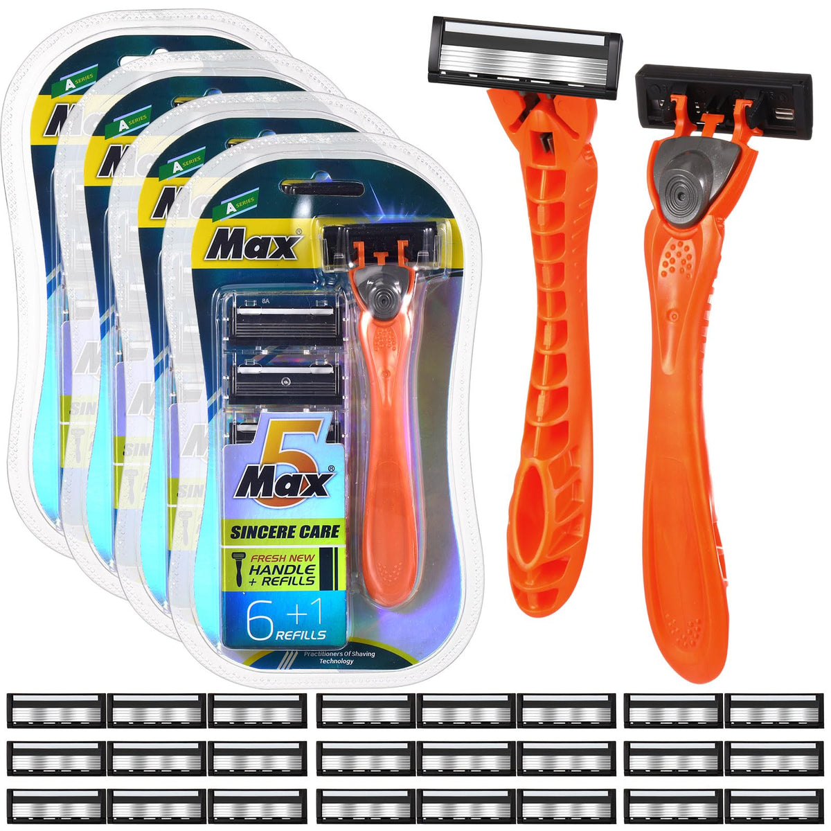 28 Pcs Mens Razors Set 5 Blade Refillable Shaving Kit Q824878