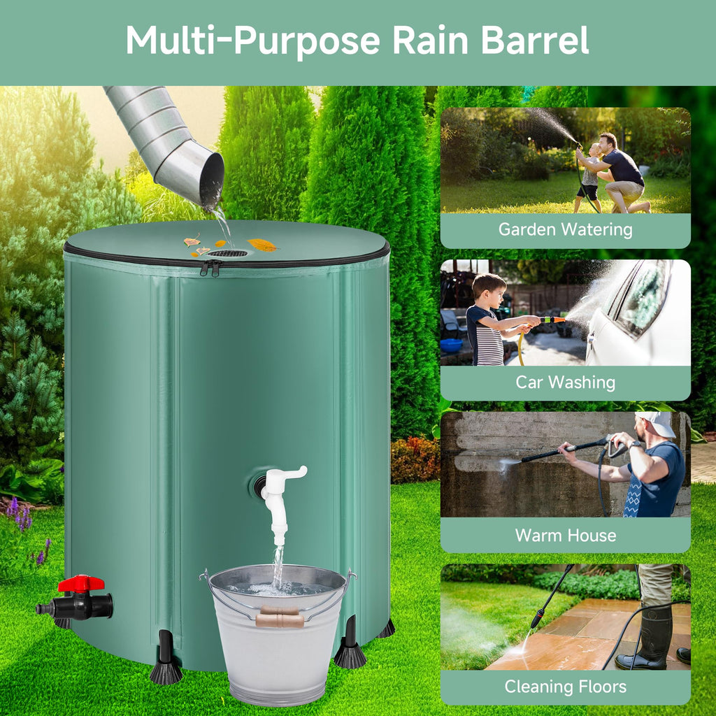 Collapsible 53 Gallon Rain Barrel with Spigots T678910