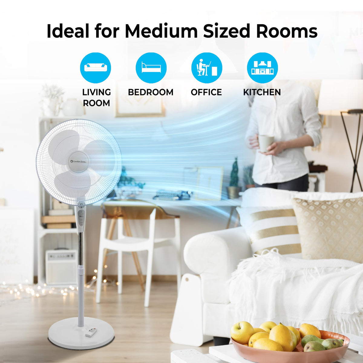 18-Inch Oscillating Pedestal Fan with Remote Control F366