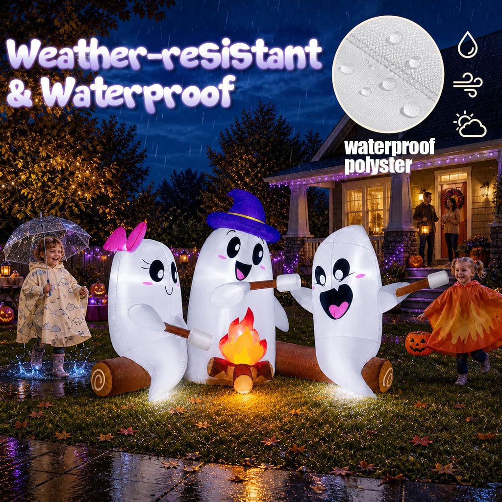 6FT Halloween Inflatables Outdoor Campfire Ghosts with Built-in LEDs T569