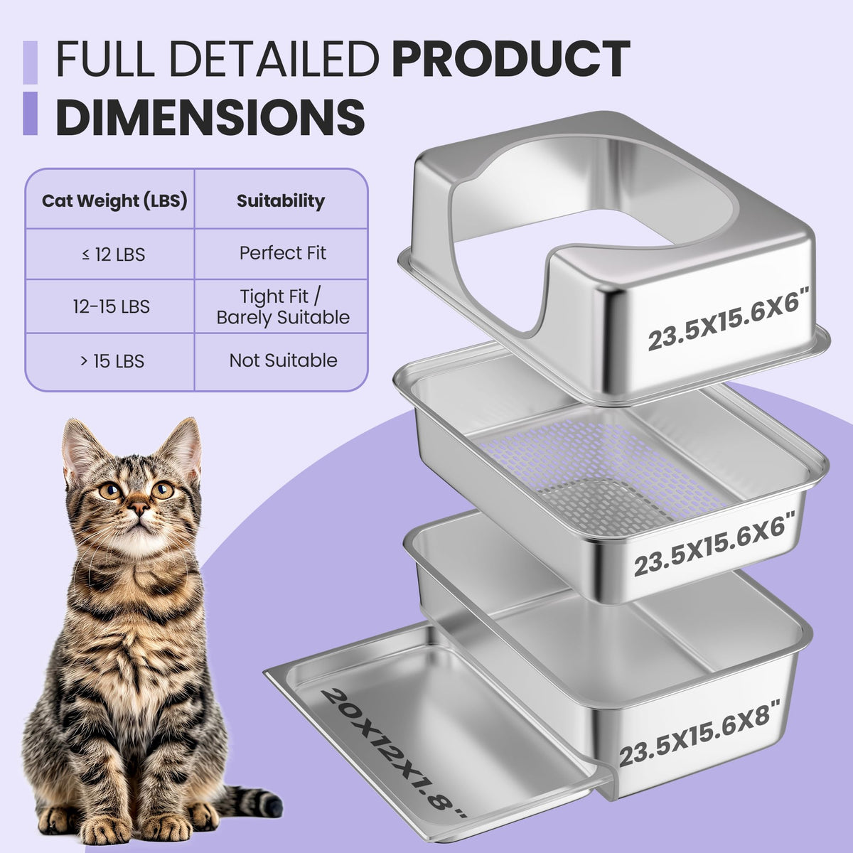 Stainless Steel Sifting Litter Box with Lid T5924