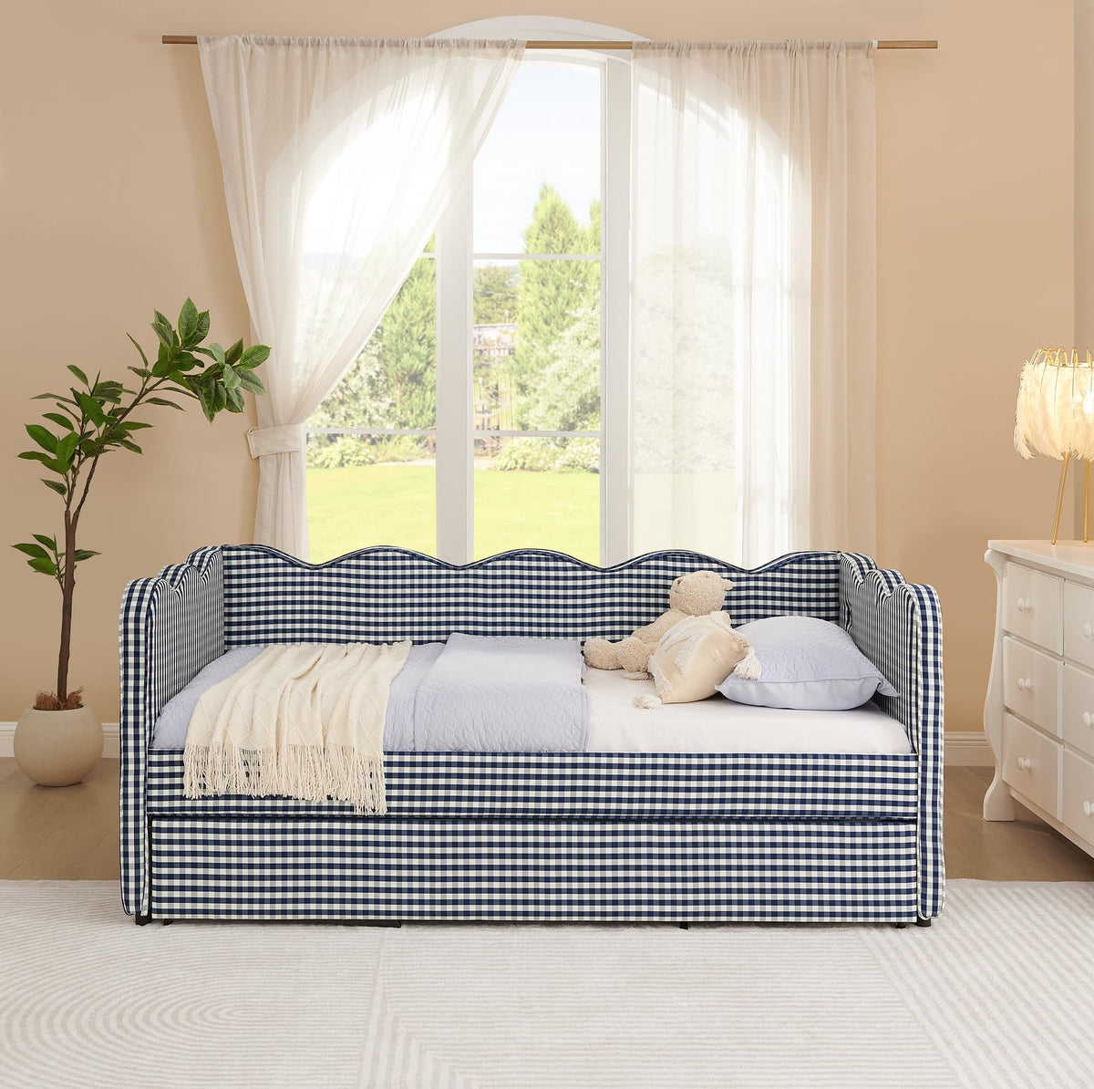 Twin Size Upholstered Daybed with Trundle and USB Port F88527