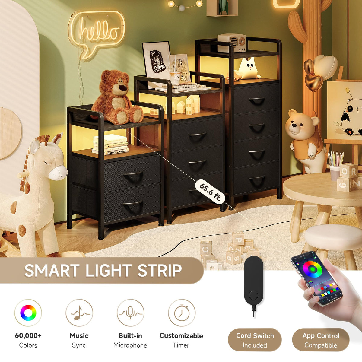 Black 3 Drawer Nightstand with Charging Station H48353