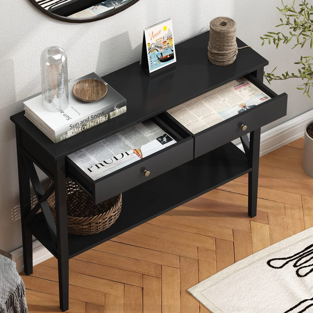 39" Entryway Table with Drawers and Storage Shelf R834