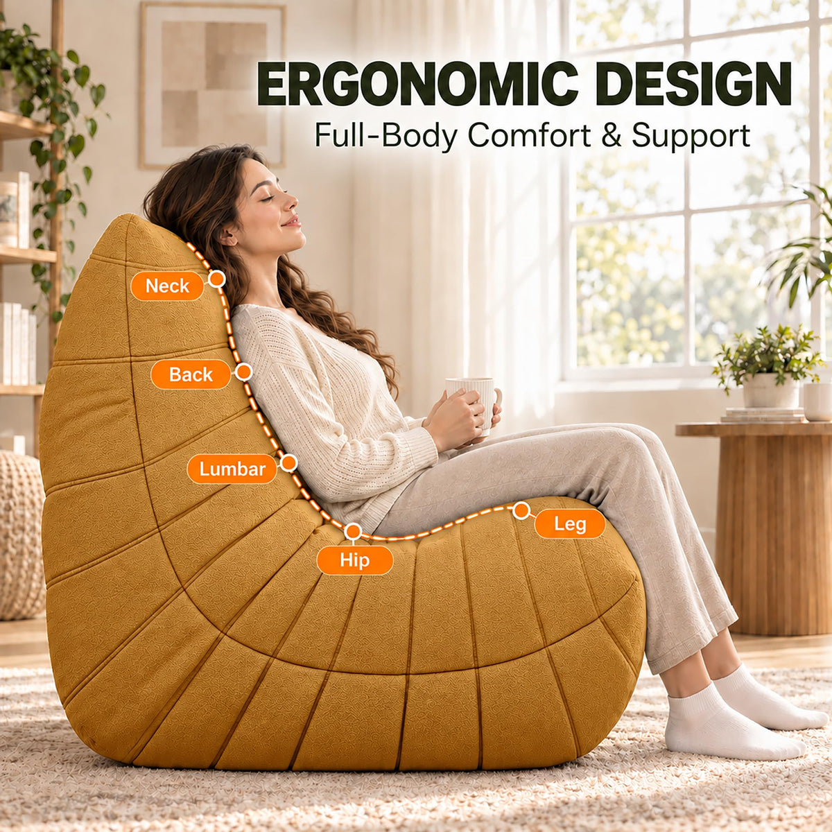 Yellow 3 Seater Bean Bag Sofa M35952