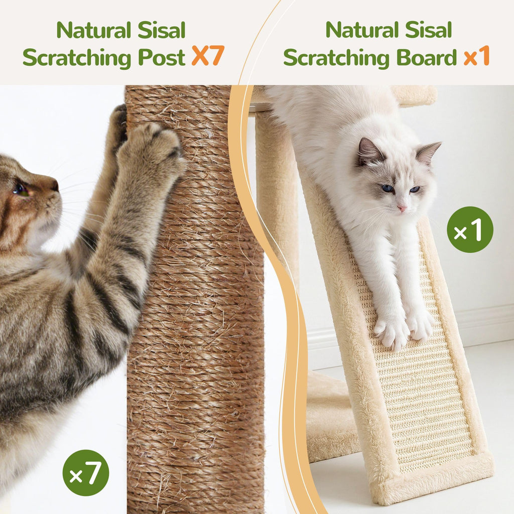 70 Inch Beige Cat Tower with Scratching Post F2123