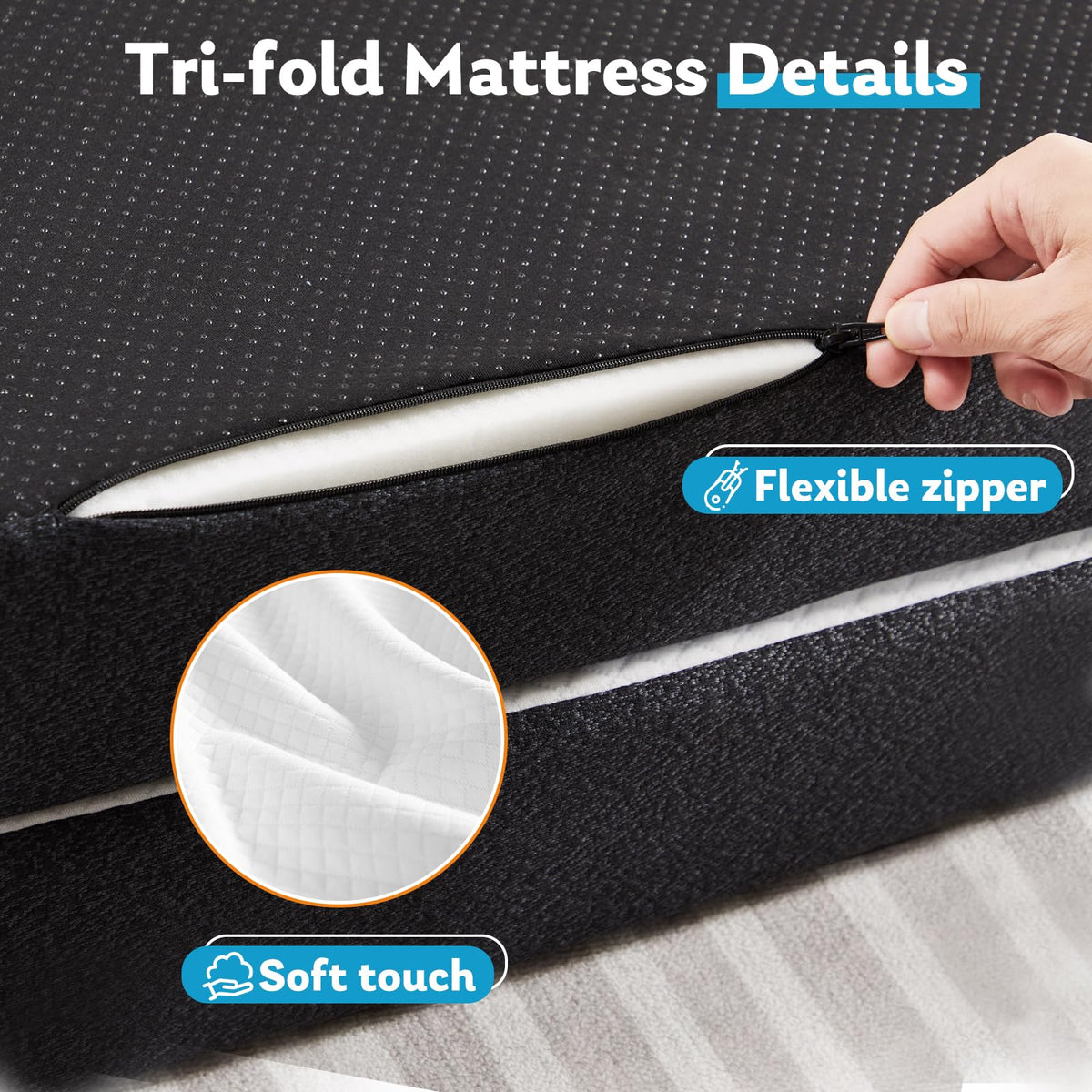 Twin Memory Foam 3 inch Folding Topper with Washable Cover Z988188