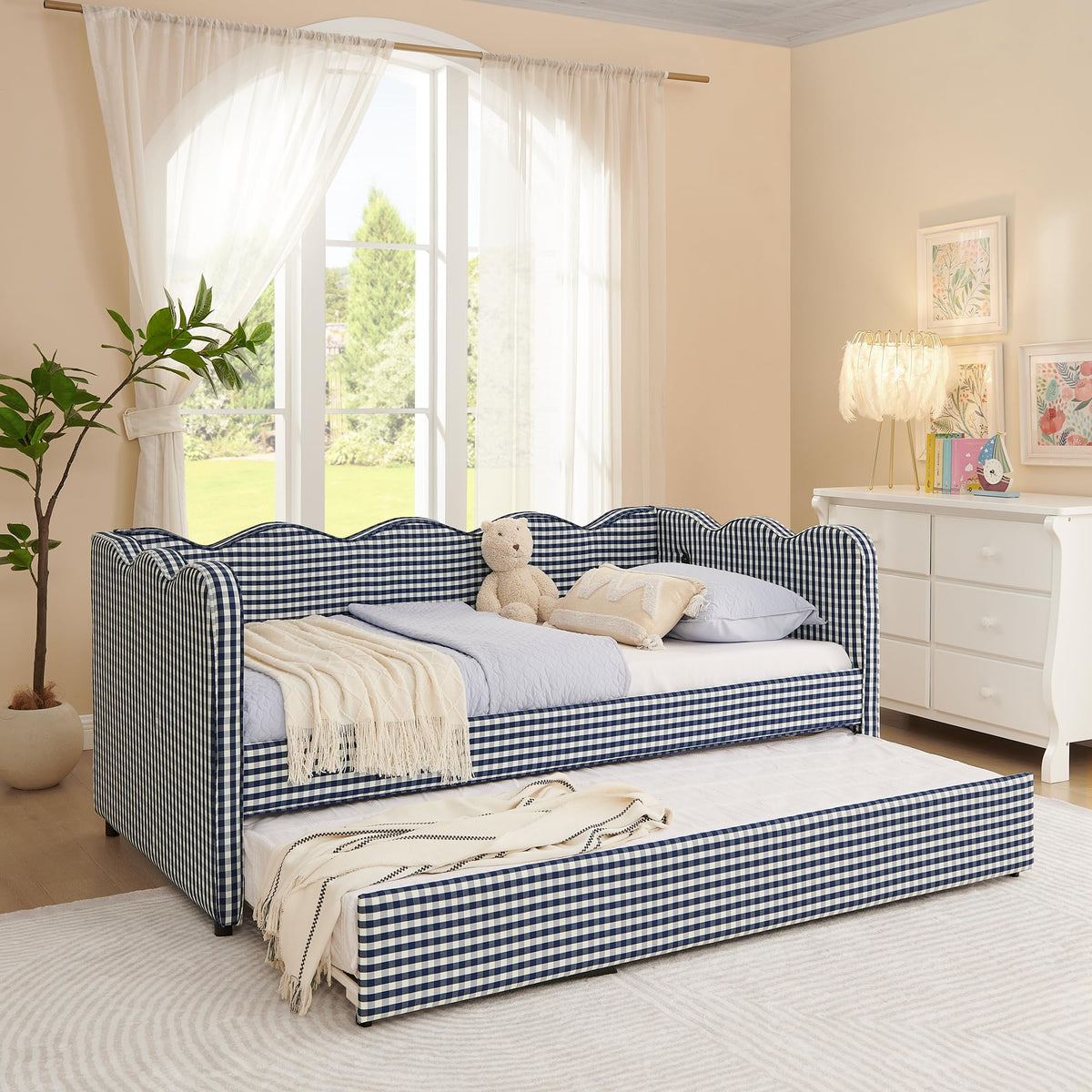 Twin Size Upholstered Daybed with Trundle and USB Port F88527