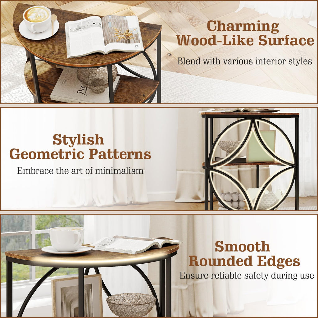 Half Round 3-Tier Sofa Side Table with Storage Shelves X893693