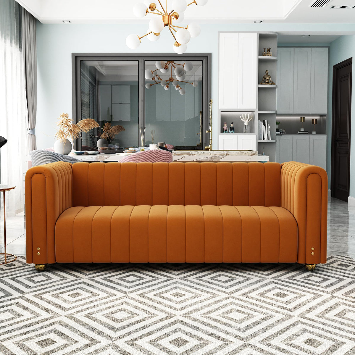 Orange Tufted Velvet Sofa Set P9230
