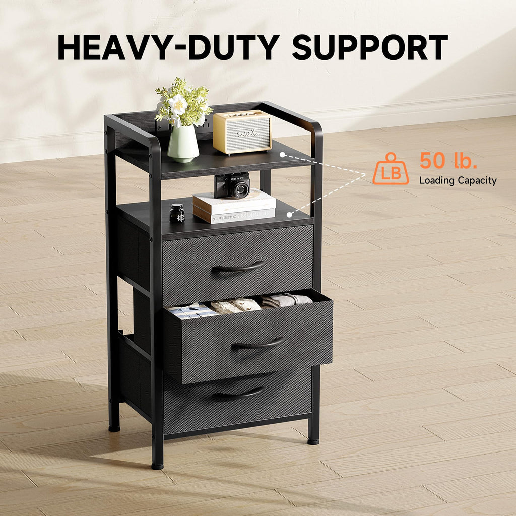 Black 3 Drawer Nightstand with Charging Station H48353